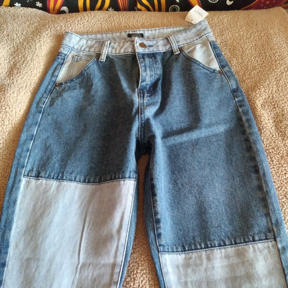 Rue21 Colorblock High-Waist Straight Leg Jeans (Size 4)